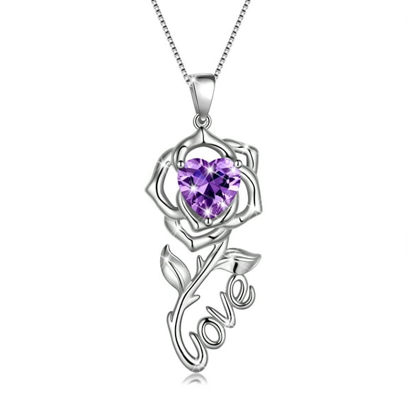 Beautlace Rose Love Neckalce,925 Sterling Silver Birthstone Pendant Necklace Jewelry Birthday Christmas Mother's Day Gifts for Women Mom