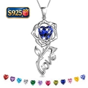 Beautlace Rose Love Necklace,925 Sterling Silver Birthstone Pendant Necklace Jewelry Birthday Christmas Mother's Day Gifts for Women Mom