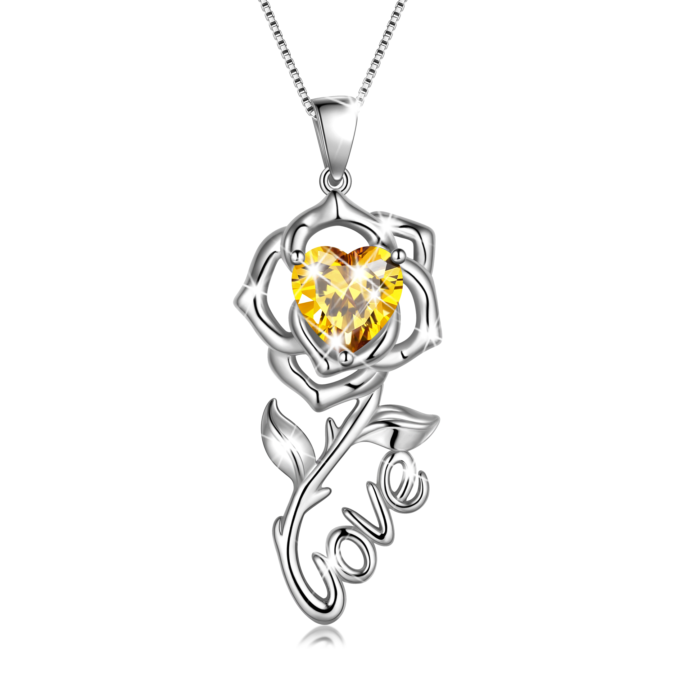 Rose Love Necklace,925 Sterling Silver Birthstone Pendant Necklace Jewelry Birthday Christmas Valentines Mother's Day Gifts for Women Mom