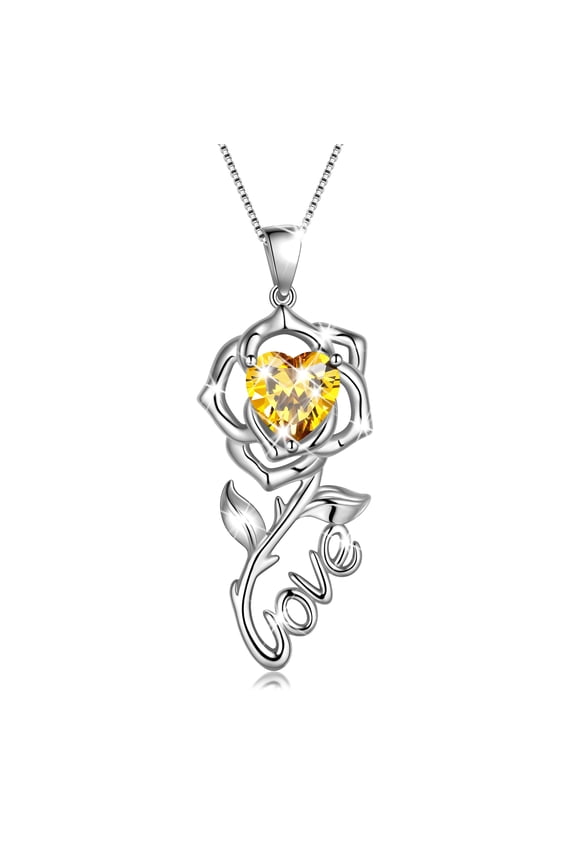 Rose Love Necklace,925 Sterling Silver Birthstone Pendant Necklace Jewelry Birthday Christmas Valentines Mother's Day Gifts for Women Mom