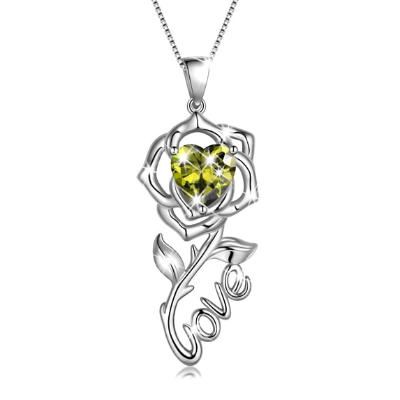 Beautlace Rose Love Necklace,925 Sterling Silver Birthstone Pendant Necklace Jewelry Birthday Christmas Mother's Day Gifts for Women Mom