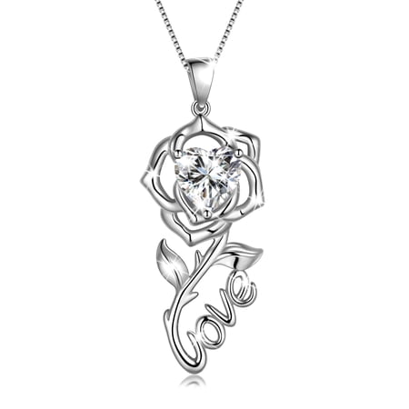 Beautlace Rose Love Necklace,925 Sterling Silver Birthstone Pendant Necklace Jewelry Birthday Christmas Mother's Day Gifts for Women Mom