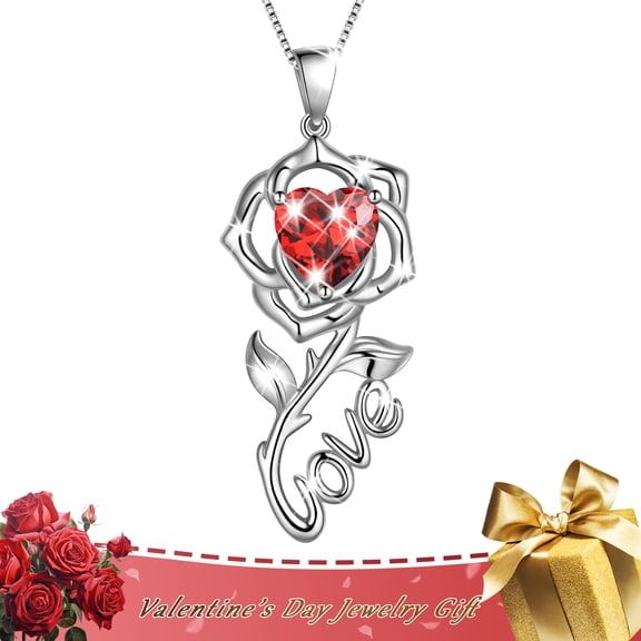 Beautlace Rose Love Necklace,925 Sterling Silver Birthstone Pendant Necklace Jewelry Birthday Christmas Valentines Mother's Day Gifts for Women Mom