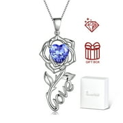 BEAUTLACE Rose Love Neckalce,925 Sterling Silver Birthstone Pendant Necklace Jewelry Birthday Christmas Valentines Mother's Day Gifts for Women Mom