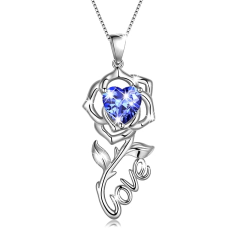 Heart Love Necklace,925 Sterling Silver Enchanting Love Birthstone Heart Pendant Necklace Jewelry Birthday Christmas Mother's Day Gifts for Women Mom