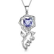 Beautlace Rose Love Neckalce,925 Sterling Silver Birthstone Pendant Necklace Jewelry Gifts for Women