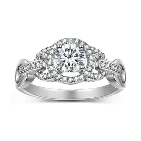 Beautlace Round Moissanite Engagement Rings,925 Sterling Silver Classic Promise Ring 0.8CT Wedding Rings for Women