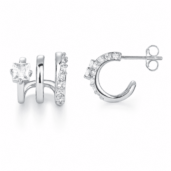 Beautlace Silver Plated Earrings for Women,Ear Cuff Clip On & Stud Earrings Set,Small CZ Minimalist Earrings,Jewelry Gift for Wife Mom Girlfriend