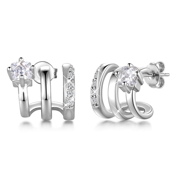 Beautlace Silver Plated Earrings for Women,Ear Cuff Clip On & Stud Earrings Set,Small CZ Minimalist Earrings,Jewelry Gift for Wife Mom Girlfriend