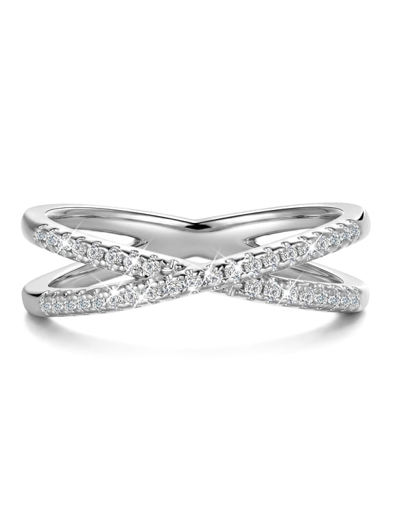 Stackable Rings for Women,18K White Gold Plated Non Tarnish X Ring 5A Cubic Zirconia Twisted Criss Cross Minimalist Rings,Wedding Christmas Birthday Jewelry Gift for Her Wife Girlfriend
