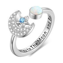 Beautlace Star and Moon Adjustable Rings 925 Sterling Silver Opal Moon Open Ring Crescent Moon Statement Ring Gifts for Women Girls