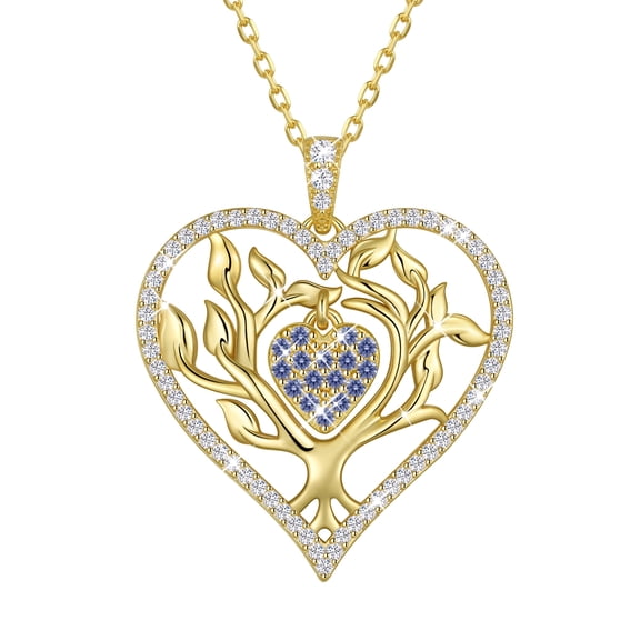 Beautlace Tree of Life Heart Necklace for Women,18K Gold Plated Family Tree December Tanzanite Birthstone Pendant with CZ,Anniversary Birthday Jewelry Gift for Her Mom Wife Girlfriend Daughter