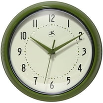 Infinity Instruments Retro Round Metal Wall Clock, Olive Green 9.5"
