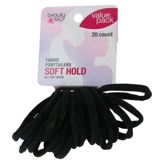 Beauty 360 All-Day Wear Soft Hold Fabric Ponytailers, Black, 20-Pieces