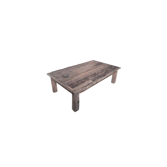Beauty 59 Inch Rustic Rectangular Brown Antique Wood Coffee Table with Block Style Legs 59.1 x 35.8 x 17.7 Inch