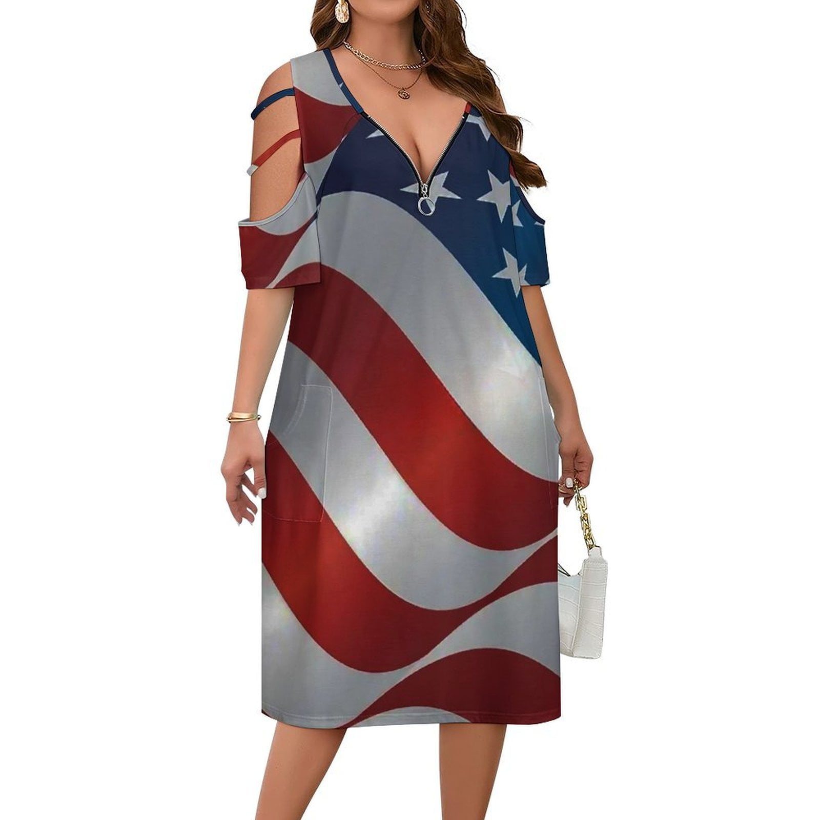 US Flag Graphic Twisted Raglan Sleeve Dress main image 0