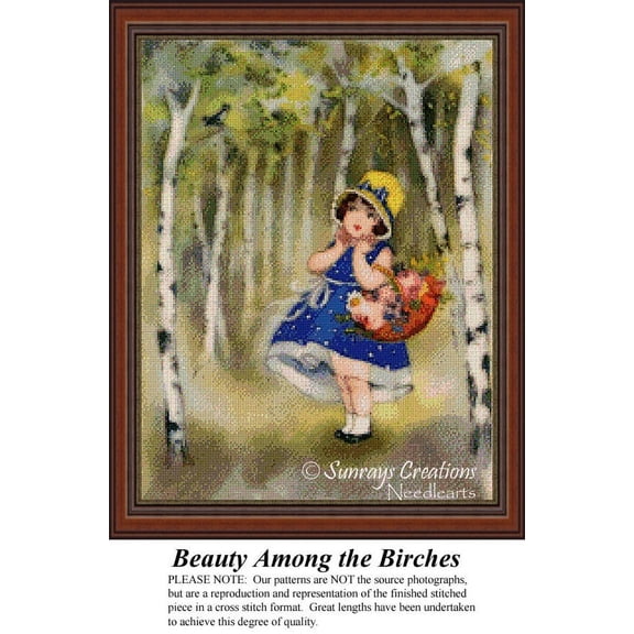 Beauty Among the Birches, Vintage Cross Stitch Pattern (Pattern Only, You Provide the Floss and Fabric)