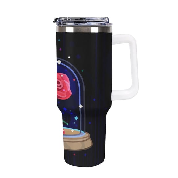 Beauty And Beast 40 oz Tumbler with Handle and Straw Stainless Steel Leakproof Travel Coffee Mug Car Cup Vacuum Water Bottle 40oz