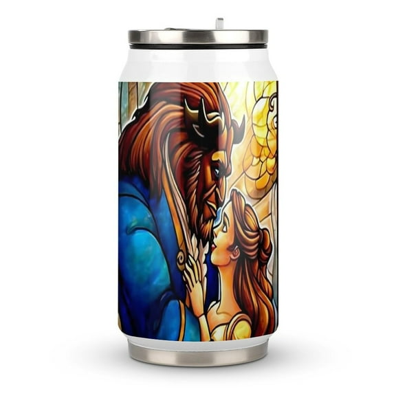 Beauty And Beast A Coffee Tavel Tumblers with Lid and Straw Stainless Steel Vacuum Insulated Mug Wine Glasses Tea Cup for Hot and Cold 300ml