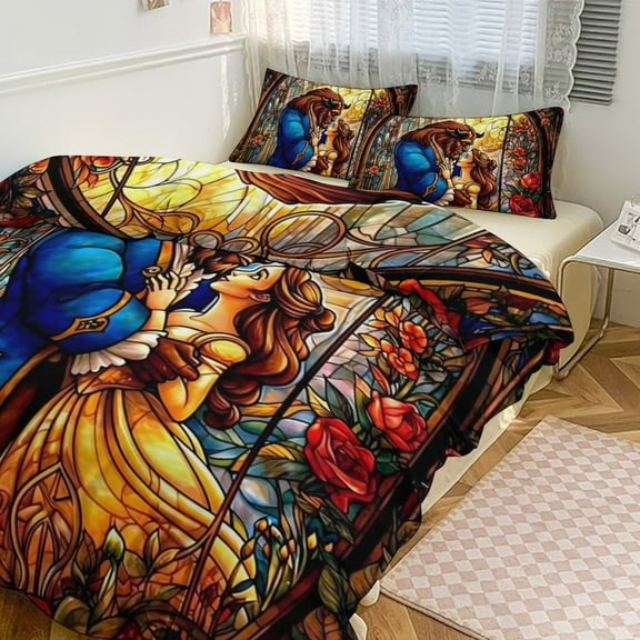 Beauty And Beast A Duvet Cover King&Queen Size Soft 3 Pieces Set 1 Duvet Cover and 2 Pillow Shams with Zipper Closure 86"x70"