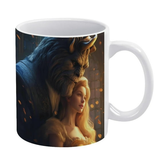 Beauty And Beast D 11oz Coffee Mug with Handles Ceramic Tea Cup For Water Tea Drinks Dishwasher and Microwave Safe