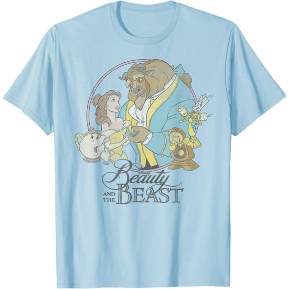 Beauty And The Beast Classic Group Shot DTG Print Unisex T-Shirt,Light Blue Color,Size 2T
