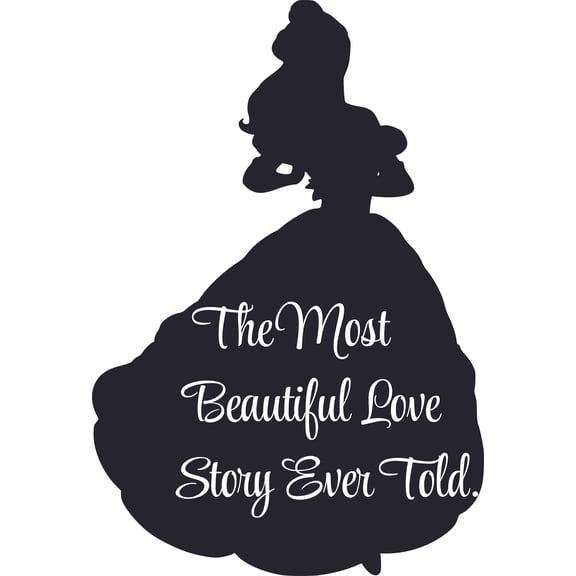 Beauty And The Beast Wall Art Adhesive Decor | The Most Beautiful Love Story Ever Told - 10" x 10" Walt Disney Quotes Wall Decal | DIY Stick And Peel Kids Bedroom Living Room Vinyl Decoration Sticker