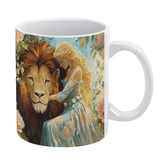 Beauty And The Lion Beast 11oz Coffee Mug with Handles Ceramic Tea Cup For Water Tea Drinks Dishwasher and Microwave Safe