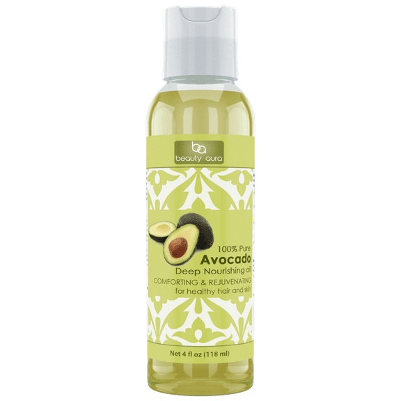 Beauty Aura Avocado Oil - 4 fl oz (118 ml) - For Healthy Hair, Skin & Nails.
