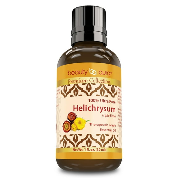 Beauty Aura Premium Collection Helichrysum Essential Oil 1oz | Best use with Oil Diffusers, Potpourri, and Wicking Fragrance Diffusers | Made in USA
