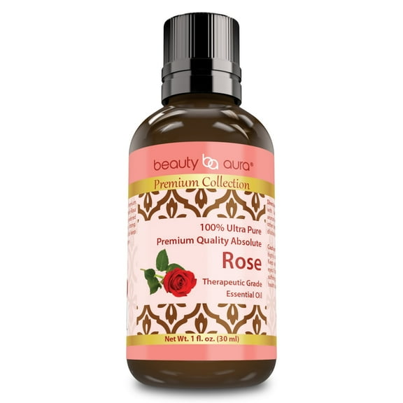 Beauty Aura 100% Pure Rose Essential Oil - 1 fl oz, Therapeutic Grade Oil - Ideal for Aromatherapy | Made in USA