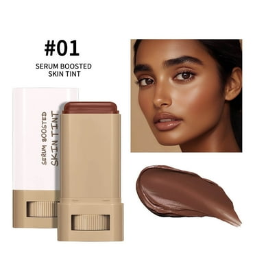Beauty Balm Serum Boosted Skin Tint, Matte Foundation Stick Makeup, Full Coverage Foundation Stick, Concealer And Contour Stick Foundation With Built In Applicator,Black