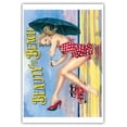 thumbnail image 1 of Beauty and the Beach - Retro Woodie with Surfboards and Pin-up Girl - From an Original Color Painting by Scott Westmoreland - Master Art Print (Unframed) 13in x 19in, 1 of 4