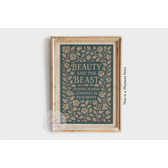Beauty And The Beast Book Cover, Vintage Fairy Tale Wall Art, Classic Literature Print, Romantic Story Decor, Floral Art Home Decor #211, Unframed Poster Size 16x24