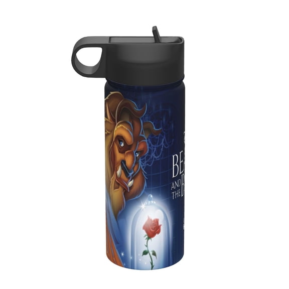 Beauty and Beast Kids Insulated Water Bottle With Straw - 18 Oz Stainless Steel Double Wall Vacuum Cup, Leakproof, Bpa Free, Suitable For Boys And Girls