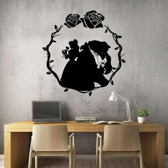 Beauty And Beast Portrait Silhouette Beauty And The Beast Dancing Romantic Love Belle Disney Princess Disney Movie Vinyl Wall Art Sticker Decal Wall Decoration Home Kids Room Design Size (10x10 inch)