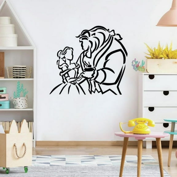 Beauty And The Beast Romantic Portrait Beauty And Beast Portrait Silhouette Belle Disney Princess Disney Movie Vinyl Wall Art Sticker Decal Wall Decoration Home Kids Room Design Size (40x40 inch)