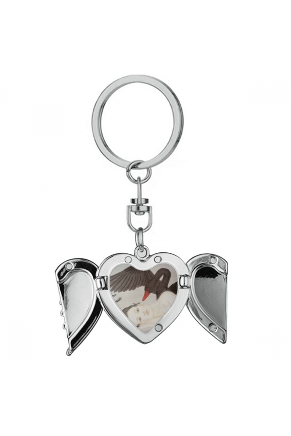 Beauty Black Swan Chinese Style Watercolor Heart Angel Wing Key Chain Holder