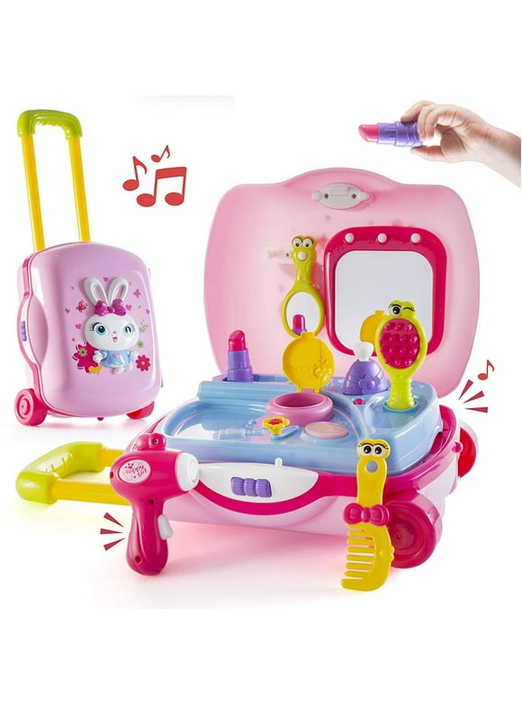 Beauty & Bliss Pretend Play Girls Kids Beauty Salon Set with Realistic Mirror and Accesories Play Set with Fashion & Makeup Accessories for Girls