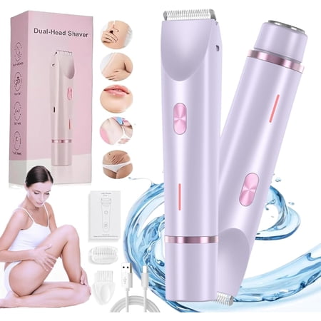 Beauty Bloom Electric Razor - Beauty Bloom 2.0, Bliss and Bloom Razor, IPX7 Waterproof Wet and Dry Electric 2-in-1 Dual Head Shaver for Women Pubic Hair, Bikini, Legs (Purple)