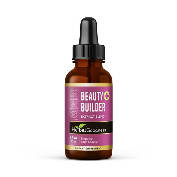 Beauty Builder - Biotin Liquid Collagen for Women, Beauty Booster, Hair, Skin and Nails Vitamins - 1oz - Herbal Goodness