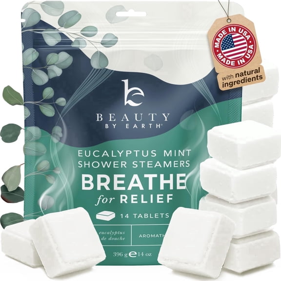 Beauty By Earth Breathe for Relief Shower Steamers, Eucalyptus Mint, 14 Tablets