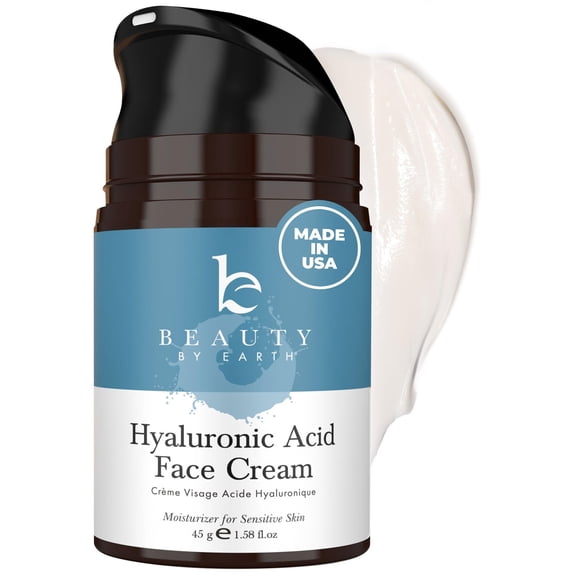 Hyaluronic Acid Moisturizer for Face - USA Made with Organic & Natural Ingredients, Hydrating Anti Aging Face Moisturizer for Dry Skin with Glycerin & Vitamin E, Unscented Anti Wrinkle Cream