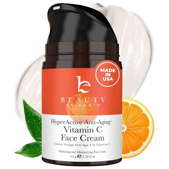 Beauty by Earth Anti Aging Vitamin C Face Cream - USA Made with Organic & Natural Ingredients, Skin Brightening, Discoloration Correcting, 1.58 fl. oz