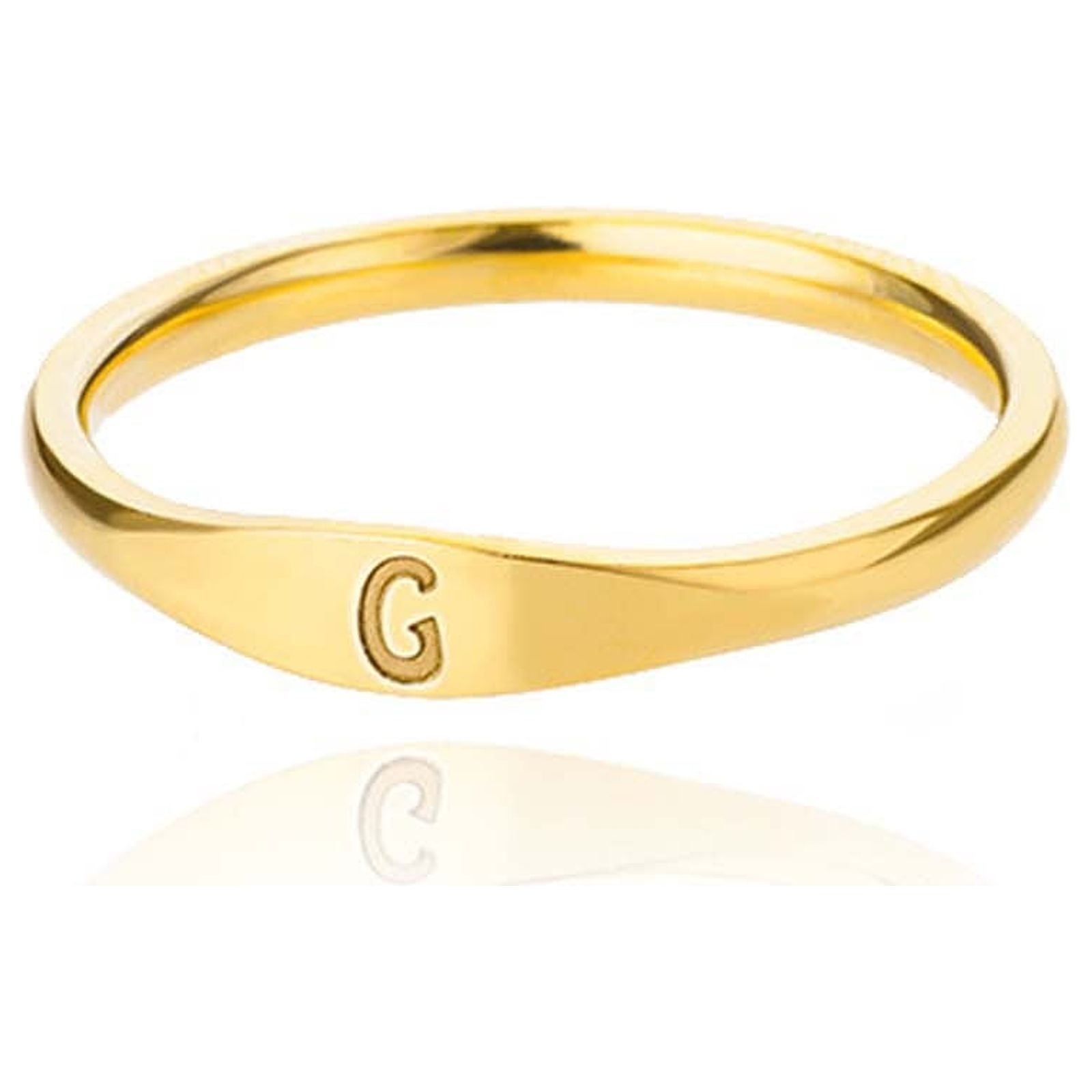 14K Yellow Gold Stackable Diamond Dainty Letter G Initial Name Monogram Ring