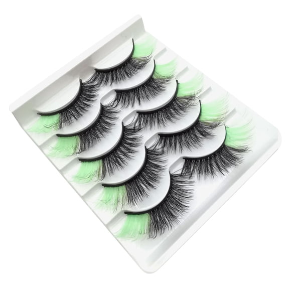 Beauty Clearance Under $15 5 Pairs Of Color Chemical Fiber Eyelashes European And American False Eyelashes Color Eyelashes Mint Green
