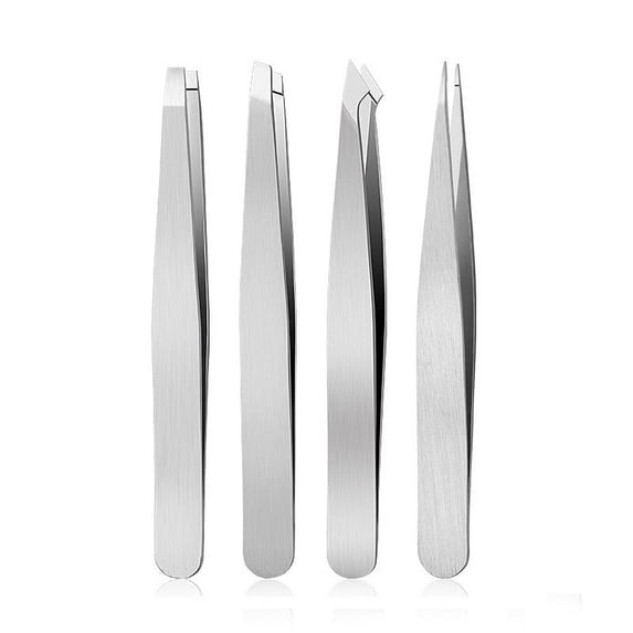 Beauty Under $15 Eyebrow Tweezers Set 4 Piece Stainless Steel Hair Plucker For Women Multi-Purpose Silver Free Size