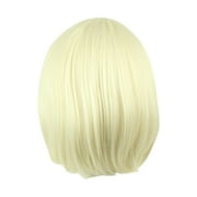Beauty Under $15 Fashion Girl Natural Short Straight Wig Slant Bangs Wig Trim Face Wave Beige