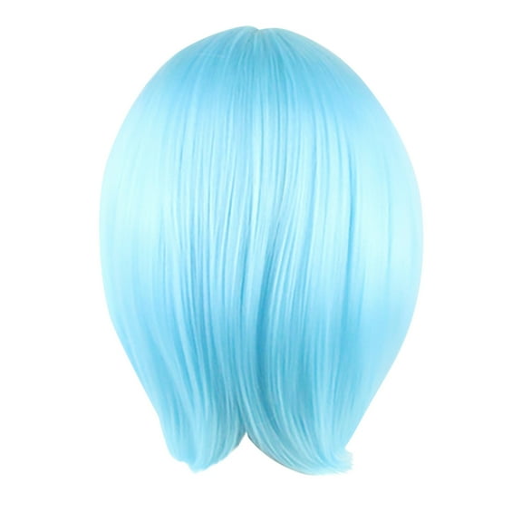 Beauty Clearance Under $15 Fashion Girl Natural Short Straight Wig Slant Bangs Wig Trim Face Wave Water Blue