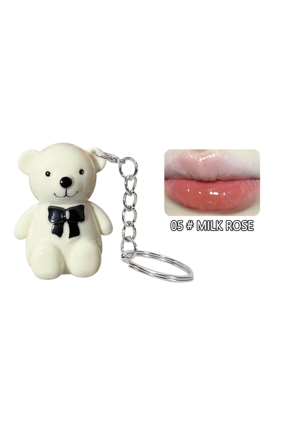Beauty Under $15 Mirror Face Lip Glaze White Bear Keychain With Plain Face And White Lip Exposed Lip Color(1.7Ml) E